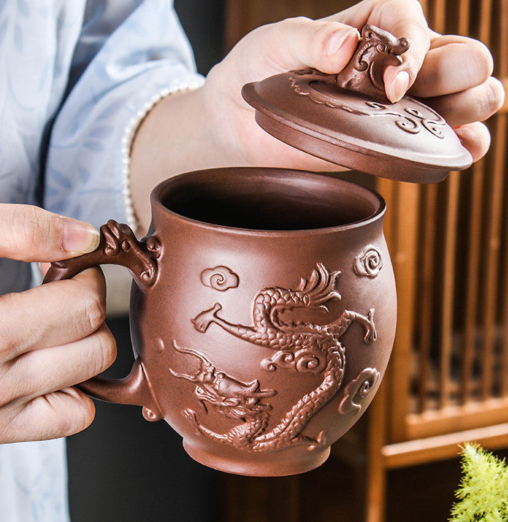 550ml Exquisite Chinese Yixing Purple Clay Pot Handmade Red Dragon Teacup
