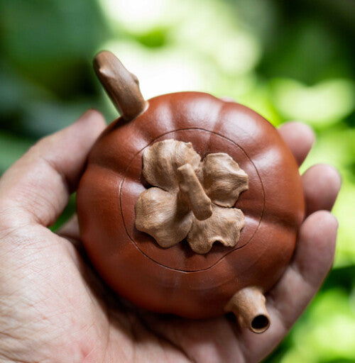 Chinese Yixing Zisha Jiangpo Clay Handmade Persimmon Shape Tea Pot Marked Teapot