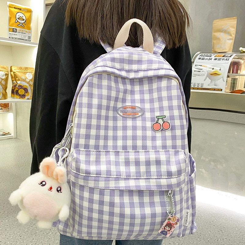 Lattice Backpack Laptop Bag College Plaid Backpack Travel Student Bag 31*15*44CM
