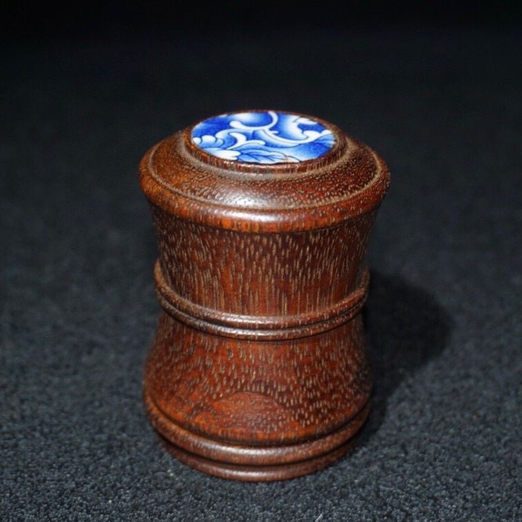 Rosewood Inlaid Porcelain Thumb Ring Box 7.5x5.5cm Portable Retro