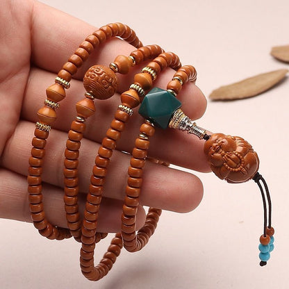 Handmade Olive Nut Beaded Necklace Maitreya Buddha Pendant Buddhist Mala