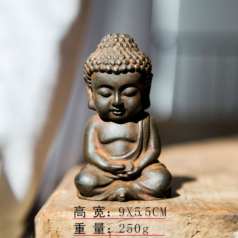 Chinese Iron Rust Shakyamuni Tathagata Buddha Statue Tea Pet Decor Collection