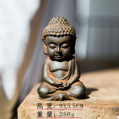 Chinese Iron Rust Shakyamuni Tathagata Buddha Statue Tea Pet Decor Collection