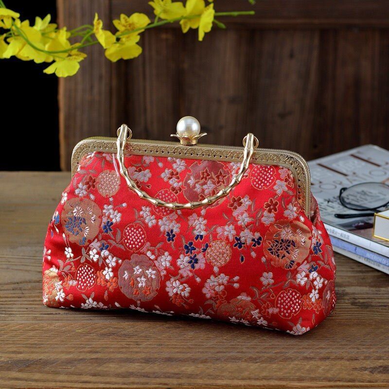 Flowers Style Vintage Kiss Lock Shell Bag Chain Shoulder Crossbody Bag Handbags