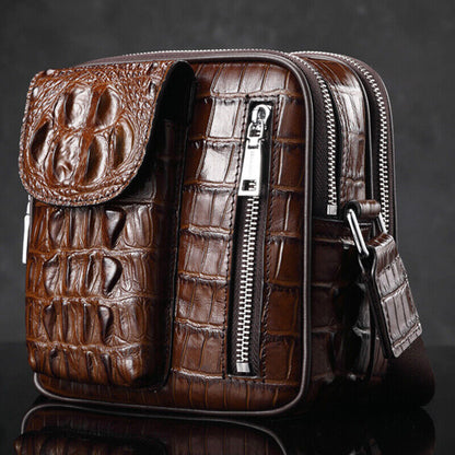 Top Cowhide Crocodile Alligator Embossed Shoulder bag Mens Luxury Multifunct Bag