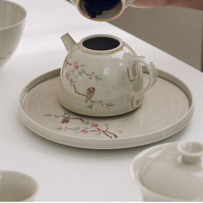 Tea Plate For Tea Pot Cup Handpainted Crackle Glaze Porcelain Tea Tray Round New