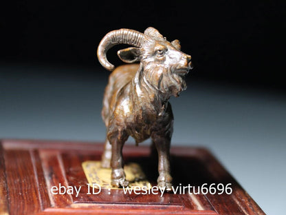 Chinese Dynasty Folk Old Antique Red Copper Animal Goat Sheep Art Statue 8cm