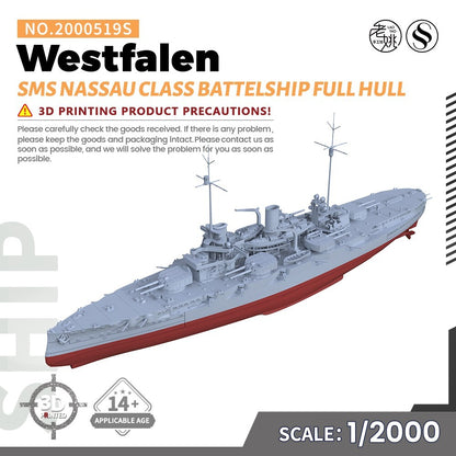 SSMODEL SS2000519S 1/2000 Military Model SMS Nassau Class Westfalen Battelship
