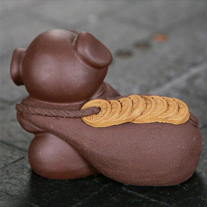 Yixing Zisha Artware Tea Pet Wealthy Mascot Pig Statue Table Decoration Ornament