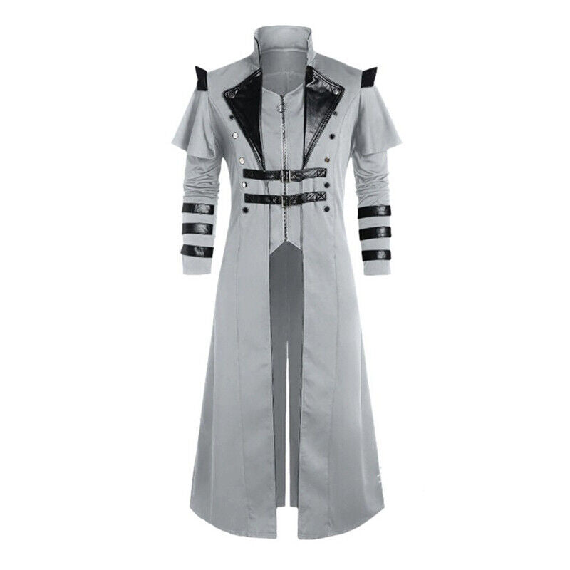 Mens Medieval Steampunk Frock Coat Retro Long Trench Cape Cloak Costume Jackets