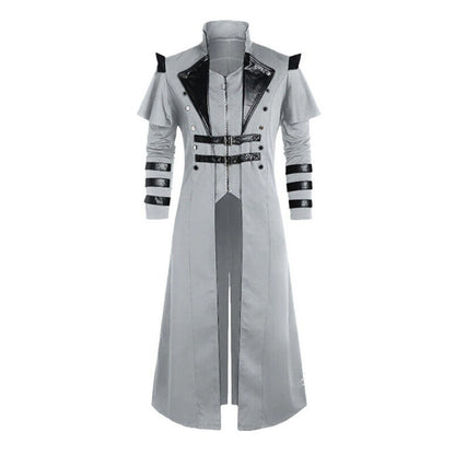 Mens Medieval Steampunk Frock Coat Retro Long Trench Cape Cloak Costume Jackets