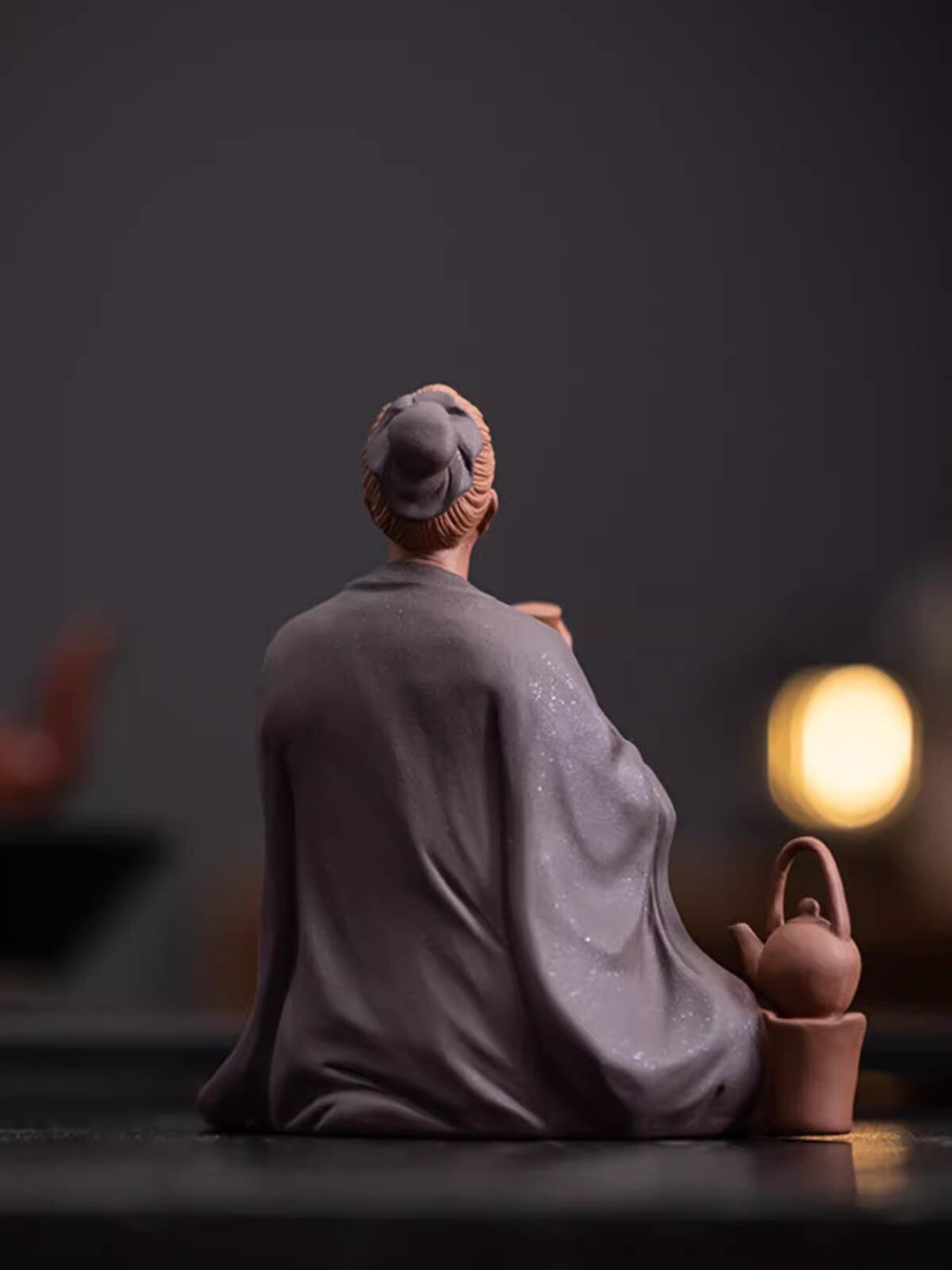 Chinese Zisha Clay Lu Yu Statue Tea Sage Tasting Figure Home Decor Ceramic Art