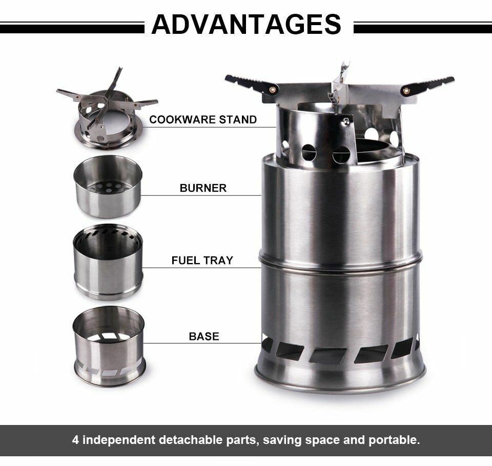 Folding wood gasifier Stainless Steel Solidified Alcohol Stove Cooking System