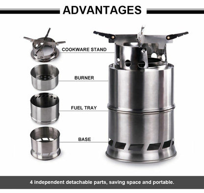 Folding wood gasifier Stainless Steel Solidified Alcohol Stove Cooking System