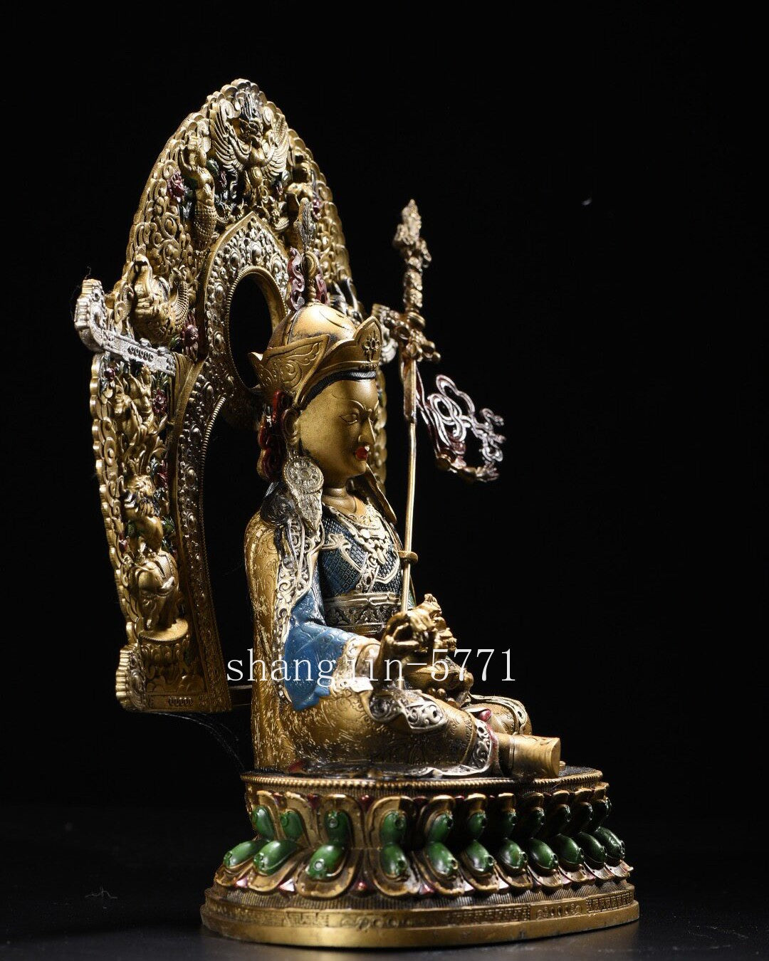 8.4"Xizang Buddhism Temple Bronze Padmasambhava Guru Rinpoche Buddha Statue