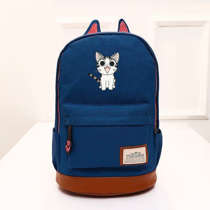 Cat Ear Shape Backpack Canvas Bag Students Schoolbags Shoulder Bags 42*35*16 CM