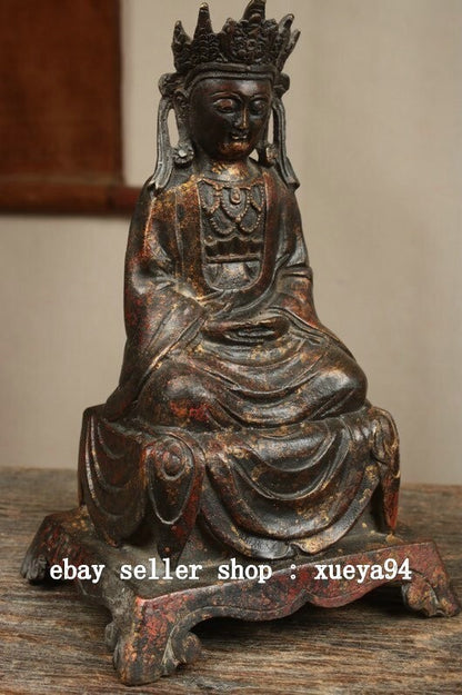 9.4" China Dynasty Bronze Gilt Sit Shakyamuni Sakyamuni Amitabha Buddha Statue