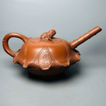 Vintage Chinese Yixing Purple Clay Teapot Zisha Ceramic Lotus Leaf Frog Teaware