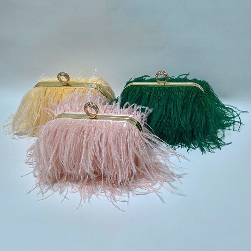 Luxury Ostrich Feather Evening Bag Shoulder Crossbody Bag Party Clutch 19*6*10CM