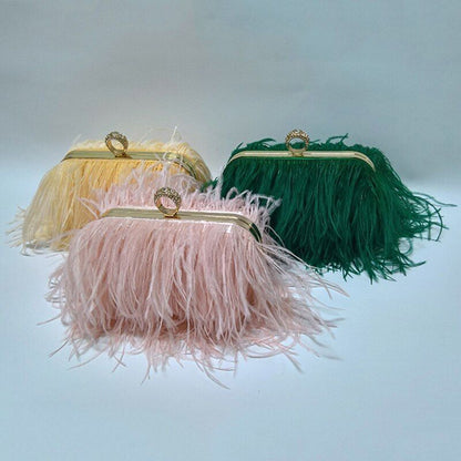 Luxury Ostrich Feather Evening Bag Shoulder Crossbody Bag Party Clutch 19*6*10CM