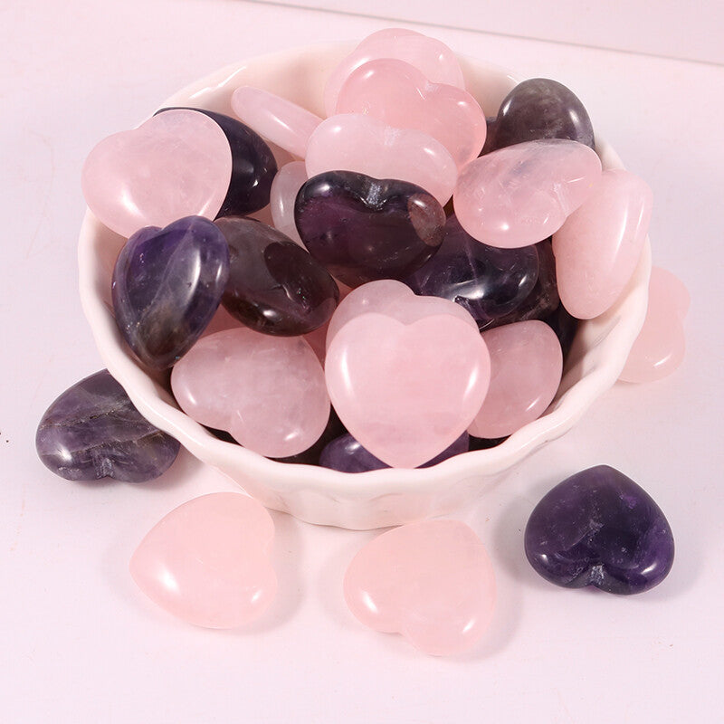 Natural Amethyst Rose Quartz Healing Gem Stone Crystal Stone Heart 20x8mm 30pcs