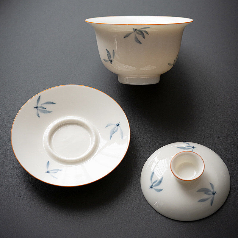 165ml Ceramic Porcelain Handmade Hand Painted Gaiwan Tea Lid Cup Tea Bowl