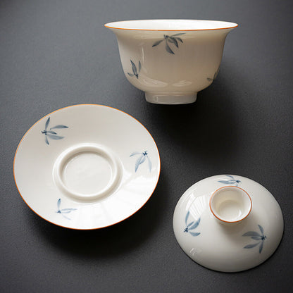 165ml Ceramic Porcelain Handmade Hand Painted Gaiwan Tea Lid Cup Tea Bowl