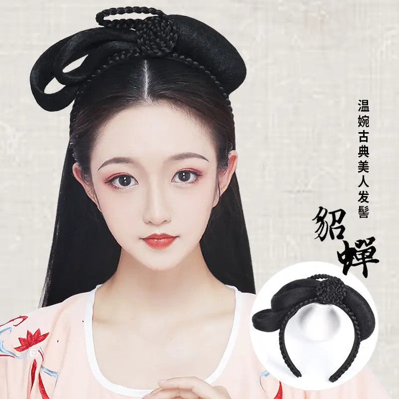 Ming Dynasty Hair Hoop Costume Wig with Built-in Bun Chinese Hair Accessories