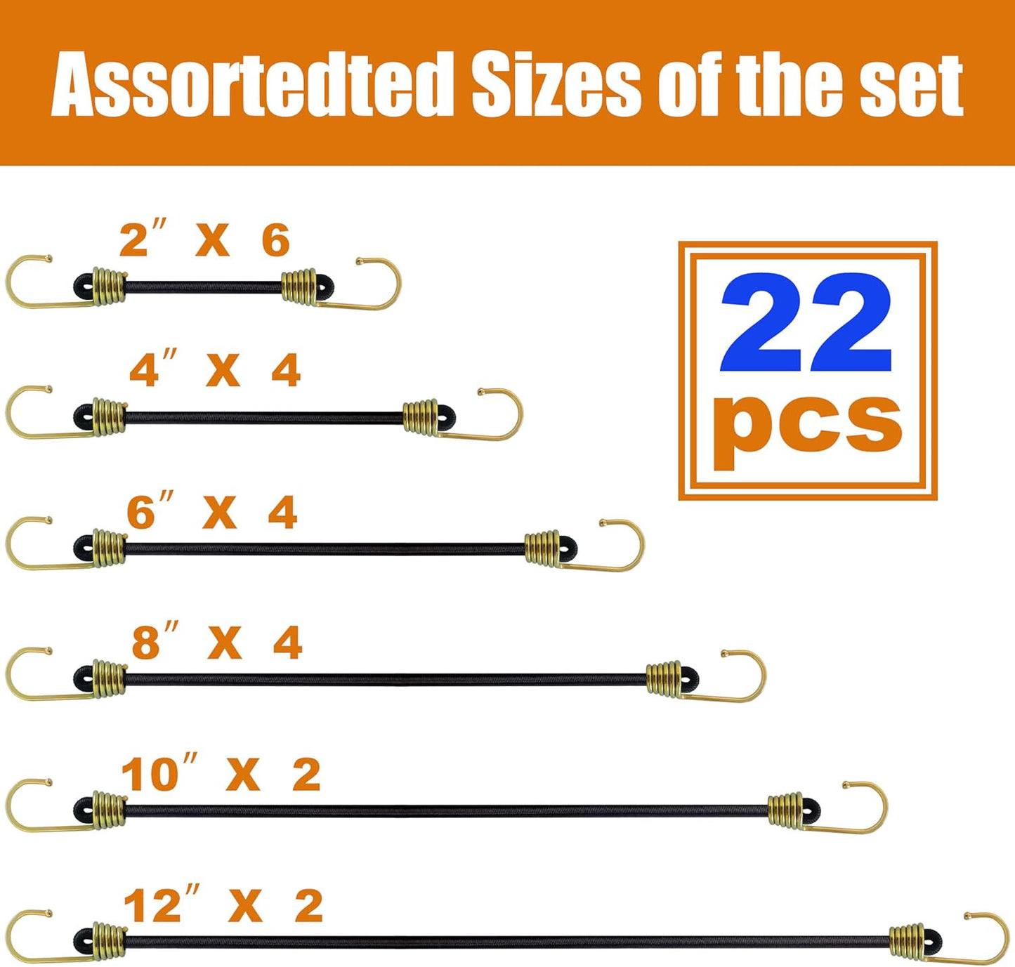 Mini Bungee Cords with Hooks, 22-Piece Assortment: (2", 4", 6", 8", 10", 12") Sm