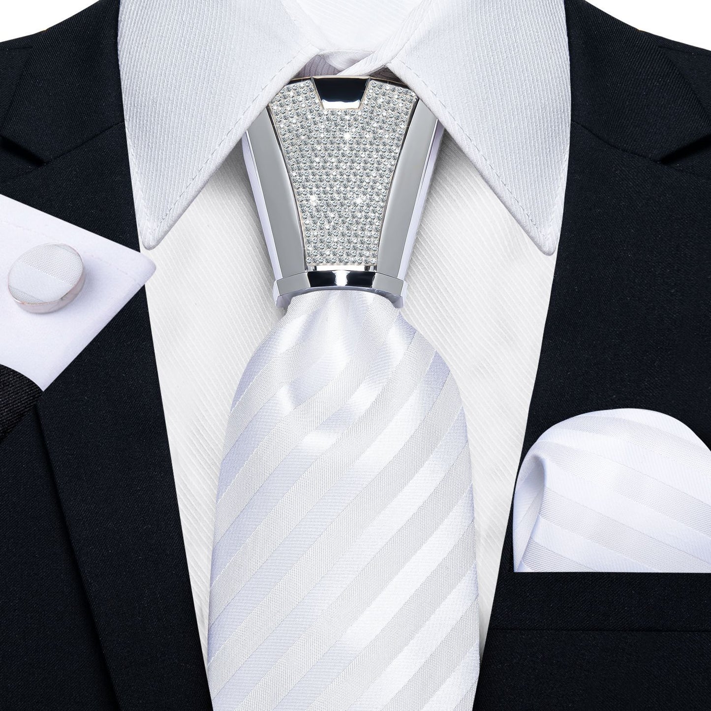 Men Necktie 3Pcs Luxury Striped Ties Cufflinks Pocket Square Wedding Accessories