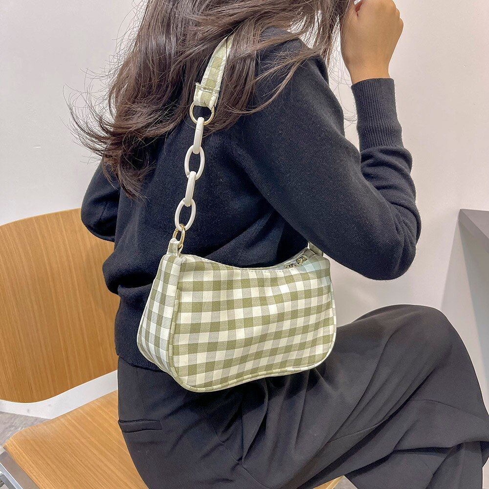Oxford Cloth Plaid Shoulder Underarm Bags Chain Small Purse Handbag 22*13*6 CM