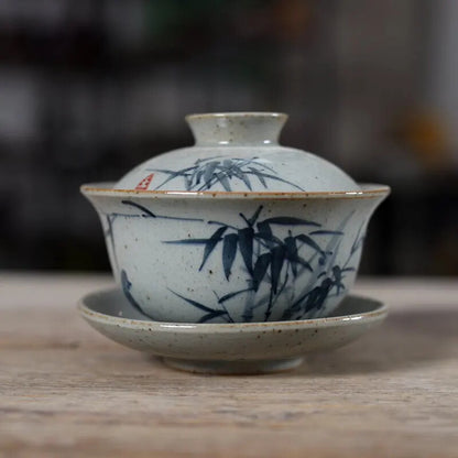 Handpainted Chinese Sancai Gaiwan Pottery Tea Cup Bowl Home Decor Ceramic