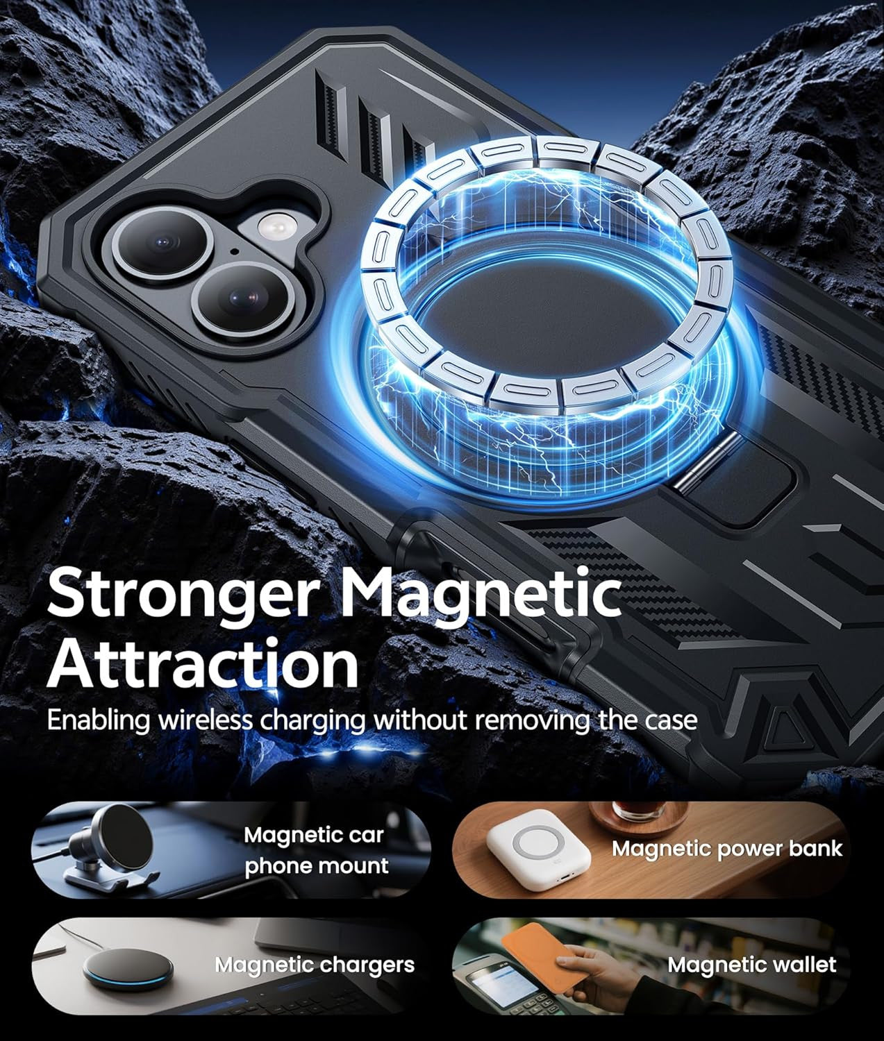 for Iphone 16 Phone Case: Magnetic Stand Case with Built-In Screen Protector Com
