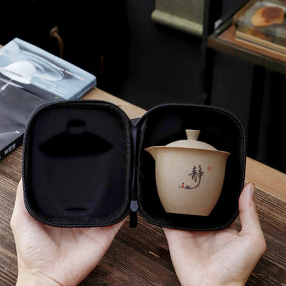 Travelling Tea Set One Pot 3 Matching Cup Portable Bag Crude Pottery Tea Set New