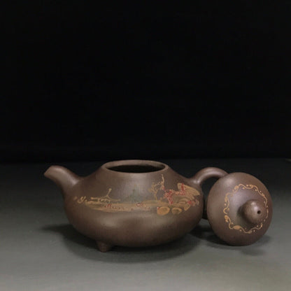 Chinese Yixing Zisha Clay Handmade Exquisite Teapot （三足水平壶 底款：柏原（清））