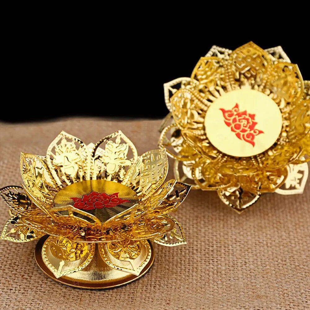 1PC Buddhism Gold Lotus Ghee Lamp Holder Butter Lamp Tea Light Holder Tibetan