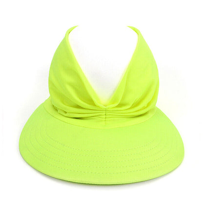 Women Turban Sun Visor Hat Cap Sports Wide Brim Stretchable Golf Hijab Ponytail