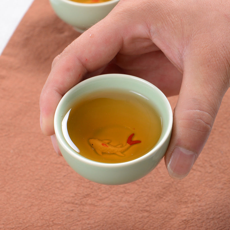 Porcelain Tea Cup Chinese Teacup Fish Relief China Cup Ceramic Cup For Pu'er Tea