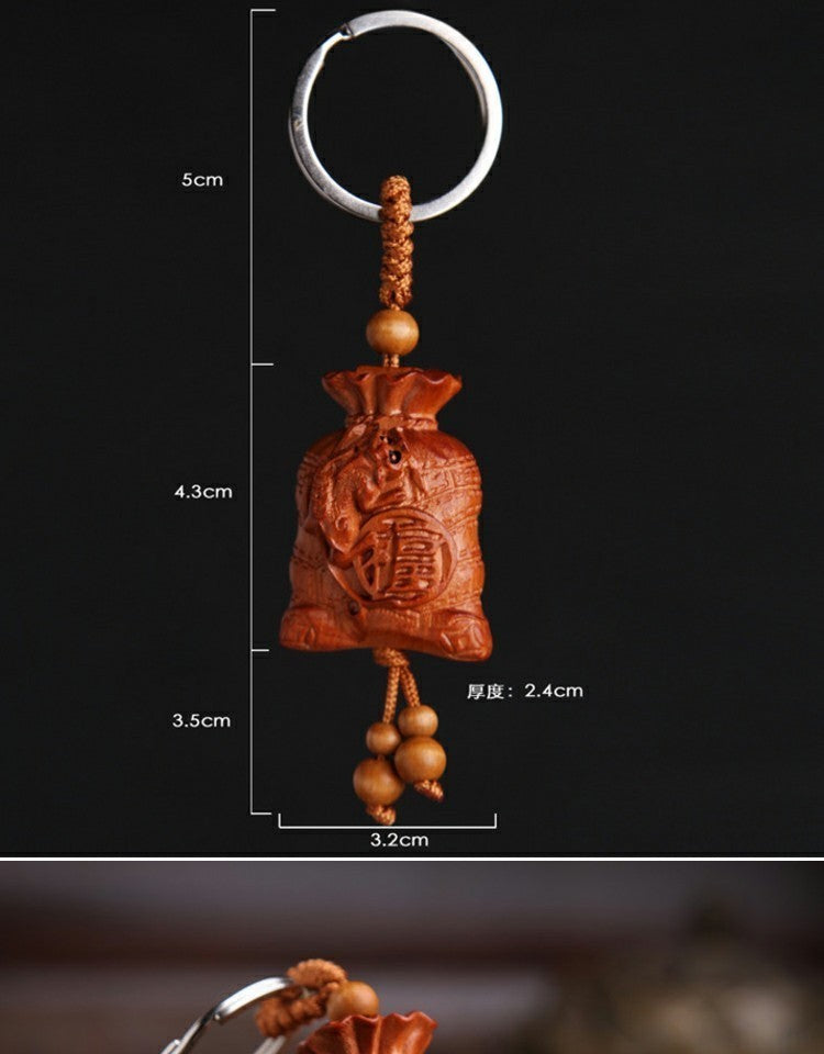 Peach Wood Carving Safe Money Bag Lucky Bag Keychain Wood Carving Car Pendant