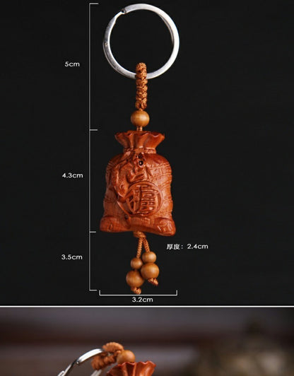 Peach Wood Carving Safe Money Bag Lucky Bag Keychain Wood Carving Car Pendant
