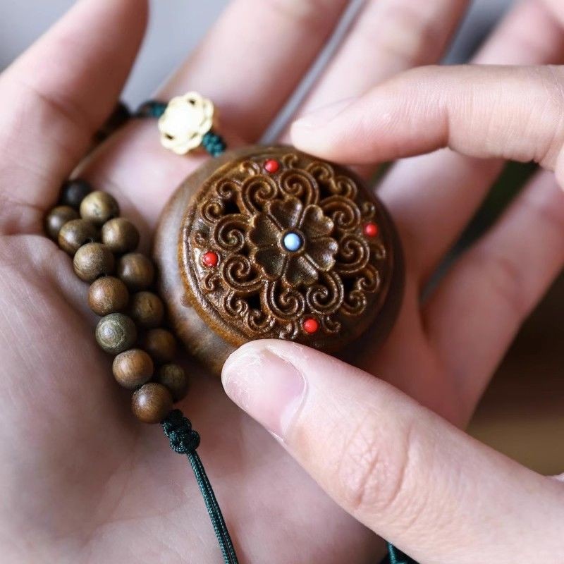 Green Sandalwood Passion Flower Sachet Pendant Car Mirror Hanging Handmade Bag