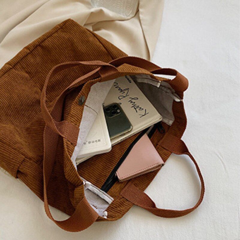 Corduroy Handbag Shoulder Bag Large Canvas Tote Pouch Crossbody Purse 34*10*35CM