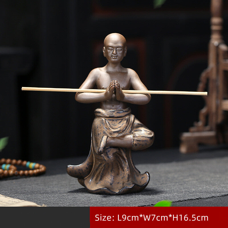 Kungfu Boy Shaolin Monk Statue Ceramic Tea Pet Home Decoration Tea Play Ornament