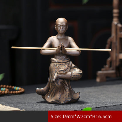 Kungfu Boy Shaolin Monk Statue Ceramic Tea Pet Home Decoration Tea Play Ornament