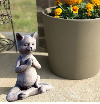 Cat Buddha Zen Statue Table Outdoor Garden Lotus Shape