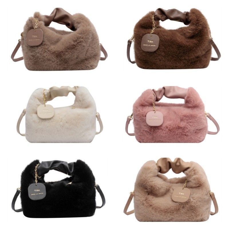 Faux Fur Handbag Zipper Small Shoulder Crossbody Bag Casual Tote Half-Moon Hobos