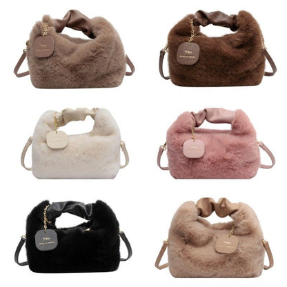 Faux Fur Handbag Zipper Small Shoulder Crossbody Bag Casual Tote Half-Moon Hobos