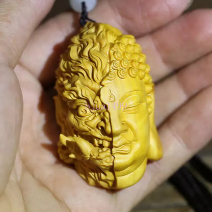 Devil Satan Buddha Deity Head Carved Solid Wood Man Carved Statue Decoration