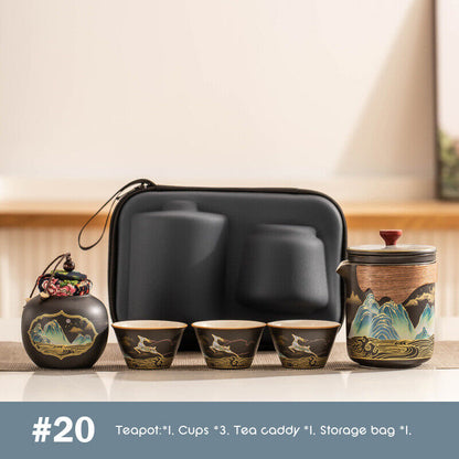 Outdoor Office Camping Tea Ceramic Set Porcelain Chinese Gongfu Tea Cup Set