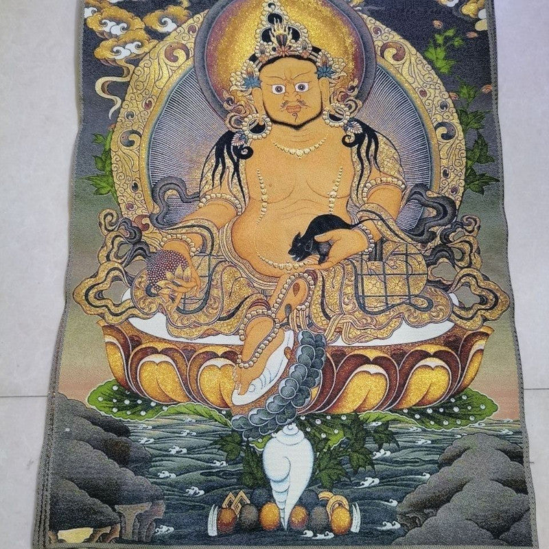 Buddha Tibet Nepal Thangka Statue Brocade Silk Embroidered Heavenly King Statue